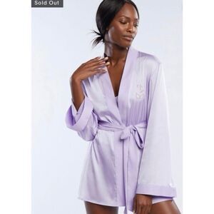 Savage X Fenty CLF Logo Short Lavender Belted Satin Robe sz XL/1X NWT
